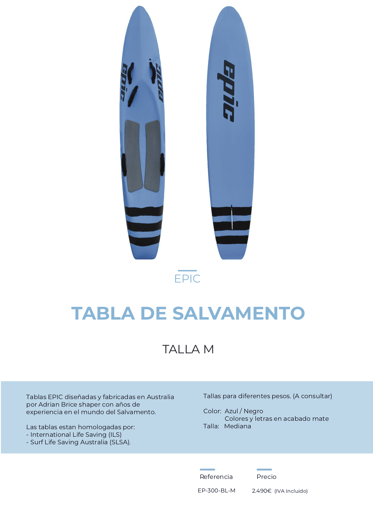 tabla de salvamento azul